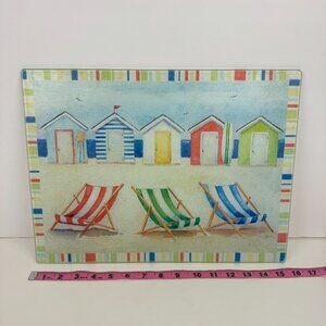 Vtg Tempered Clear Glass Cutting Board Beach Houses Ocean Nautical Summer Image